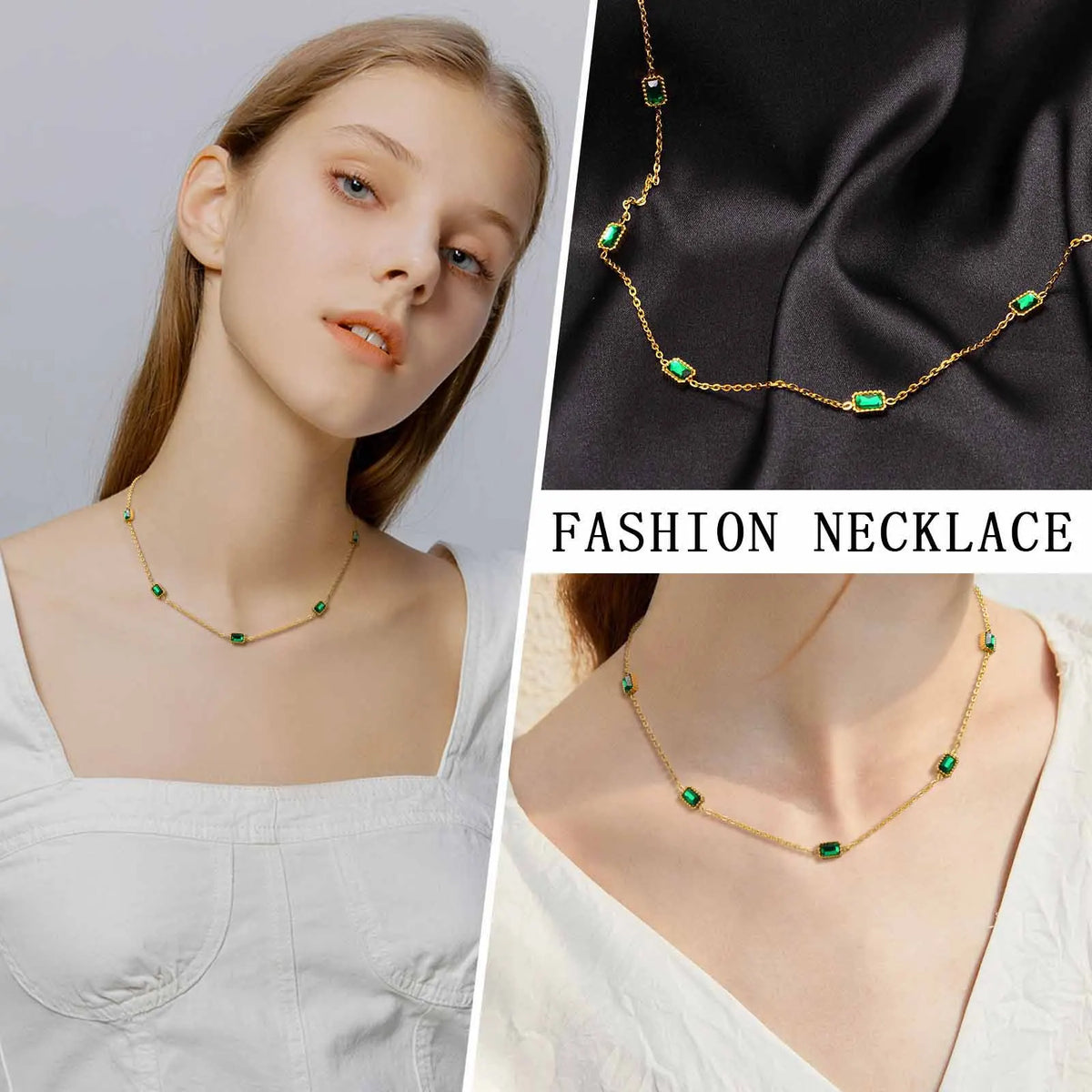 Green Cubic Zirconia Necklace – Gold CZ Charm Women's Jewelry CZ Pendant Necklace SPOT