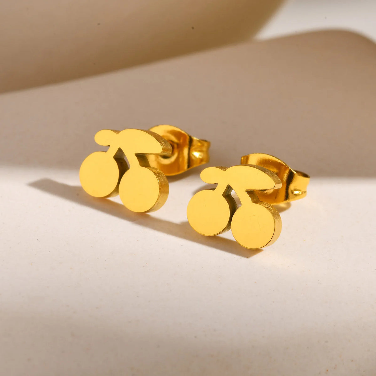 Gold Cherry Stud Earrings – Stainless Steel, Hypoallergenic Stud Earrings SPOT