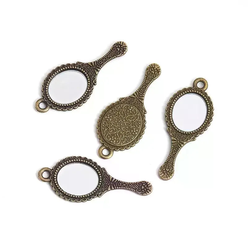 10-Pack Vintage Alloy Mini Mirror Charms – Antique Engraved DIY DIY Jewelry Charms SPOT