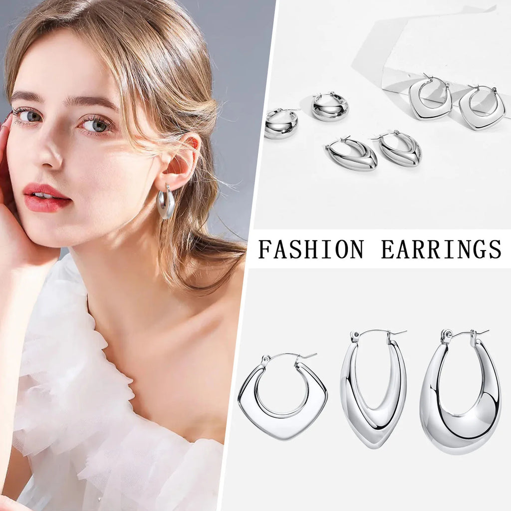 Geometric Tube Hoop Earrings – Stainless Steel Gold & Silver Hoop Earrings SPOT