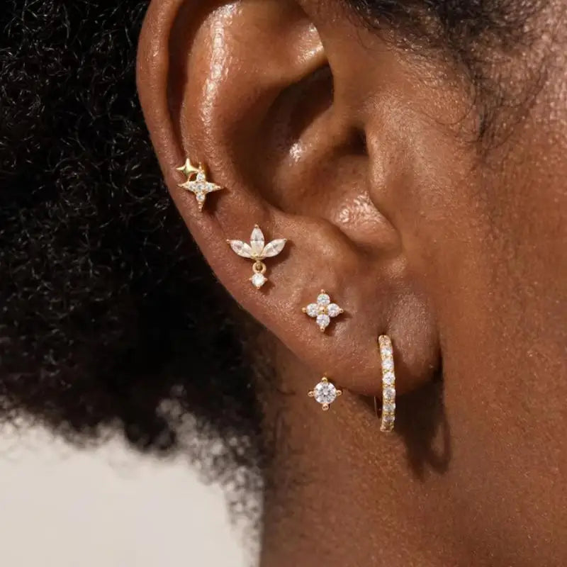 Zircon Stud Earrings Set – Gold Plated Stackable Cartilage Studs Stud Earrings Set SPOT