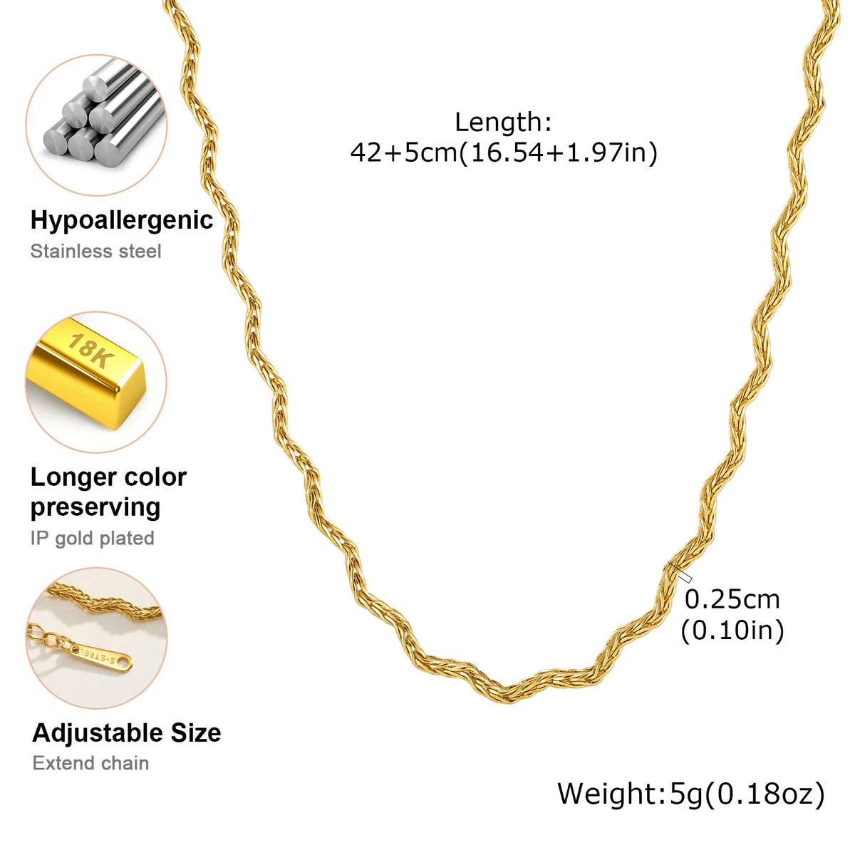 Twisted Rope Chain Necklace – PVD Gold Stainless Steel Chain Necklace SPOT