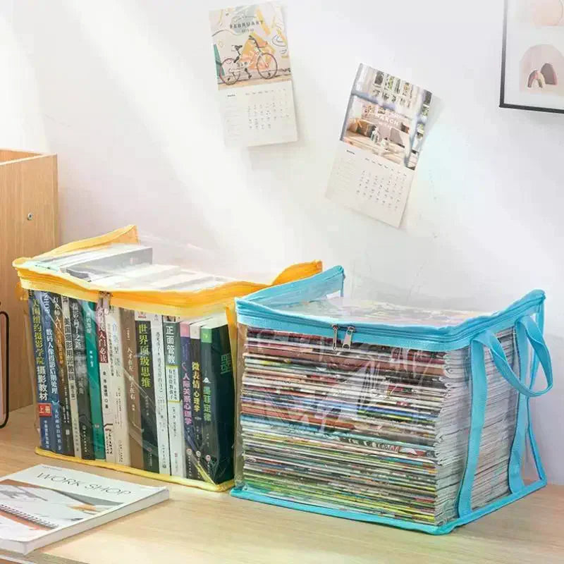 Clear PVC Book Storage Box with Zipper Lid & Handles Book Storage Organizer SPOT