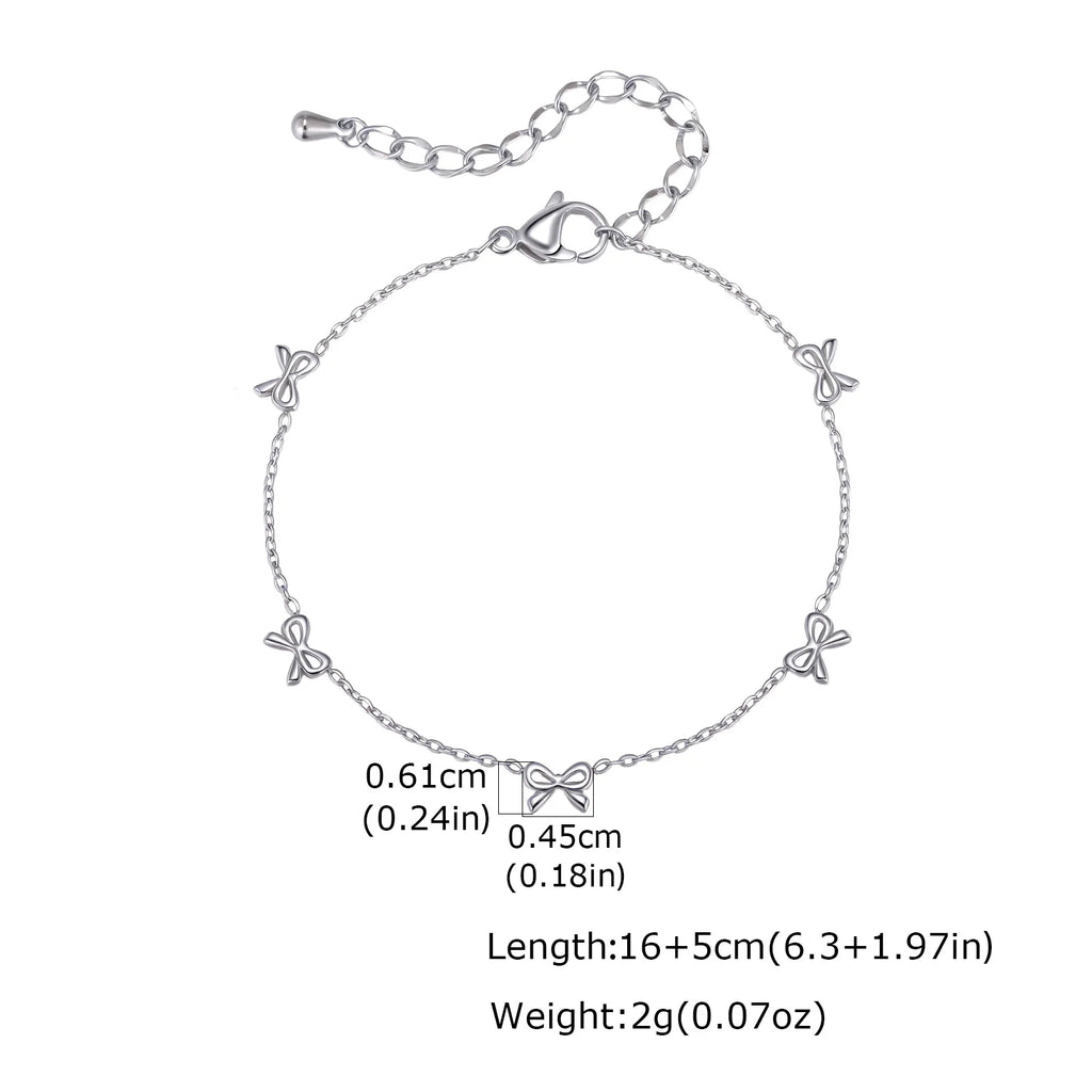 Meaeguet Silver Bow Bracelet – Stainless Steel Layered Chain Chain Link Bracelet SPOT BR-2511S02