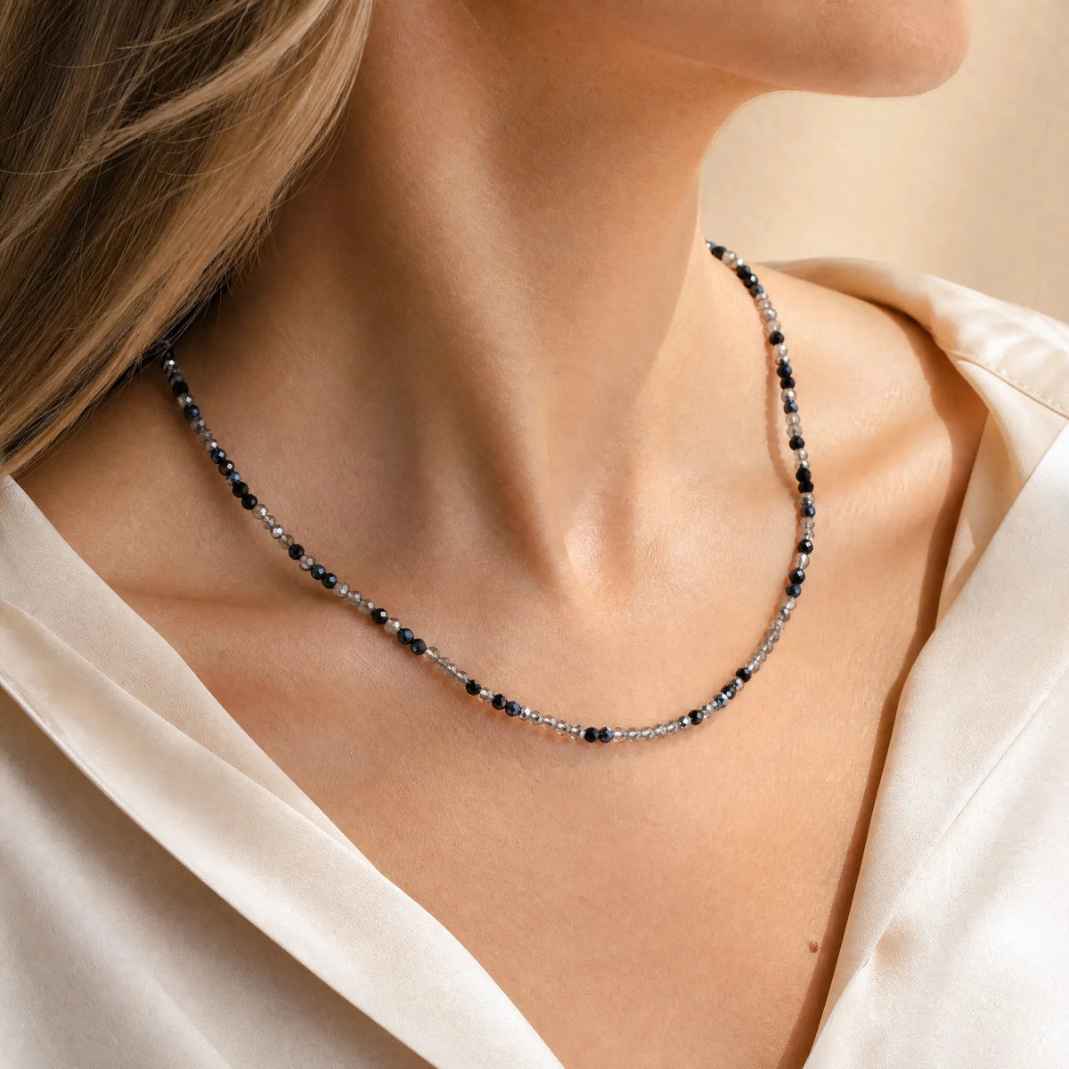 Faceted Crystal Bead Necklace – Silver Beaded Chain for Women Beaded Necklace SPOT