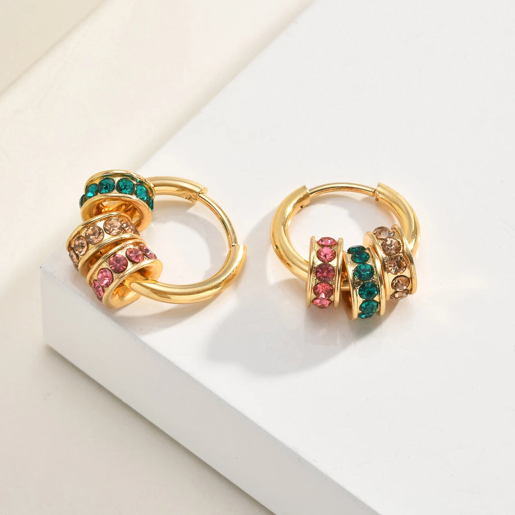18K Gold Plated Multicolor CZ Huggie Hoop Earrings for Women Hoop Huggie Earrings SPOT