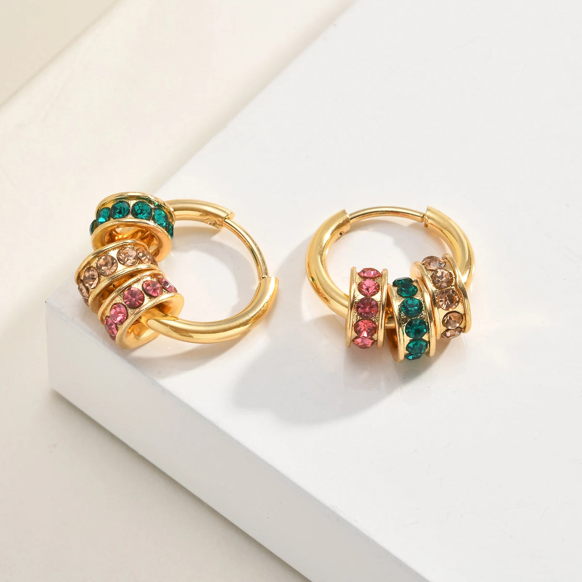 18K Gold Plated Multicolor CZ Huggie Hoop Earrings for Women Hoop Huggie Earrings SPOT