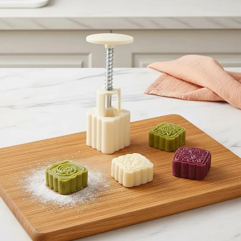Hand Press Mooncake Mold with 4 Interchangeable Stamps Pastry Baking Mold SPOT