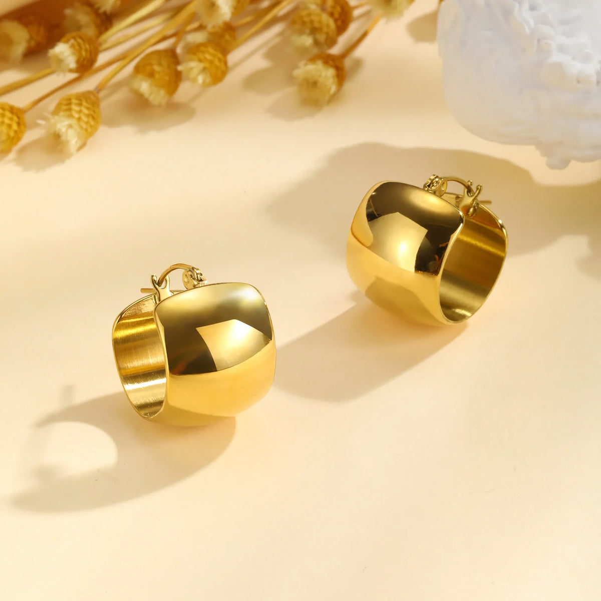 Chunky Geometric Hoop Earrings – Gold Stainless Steel Huggie Hoop Earrings SPOT