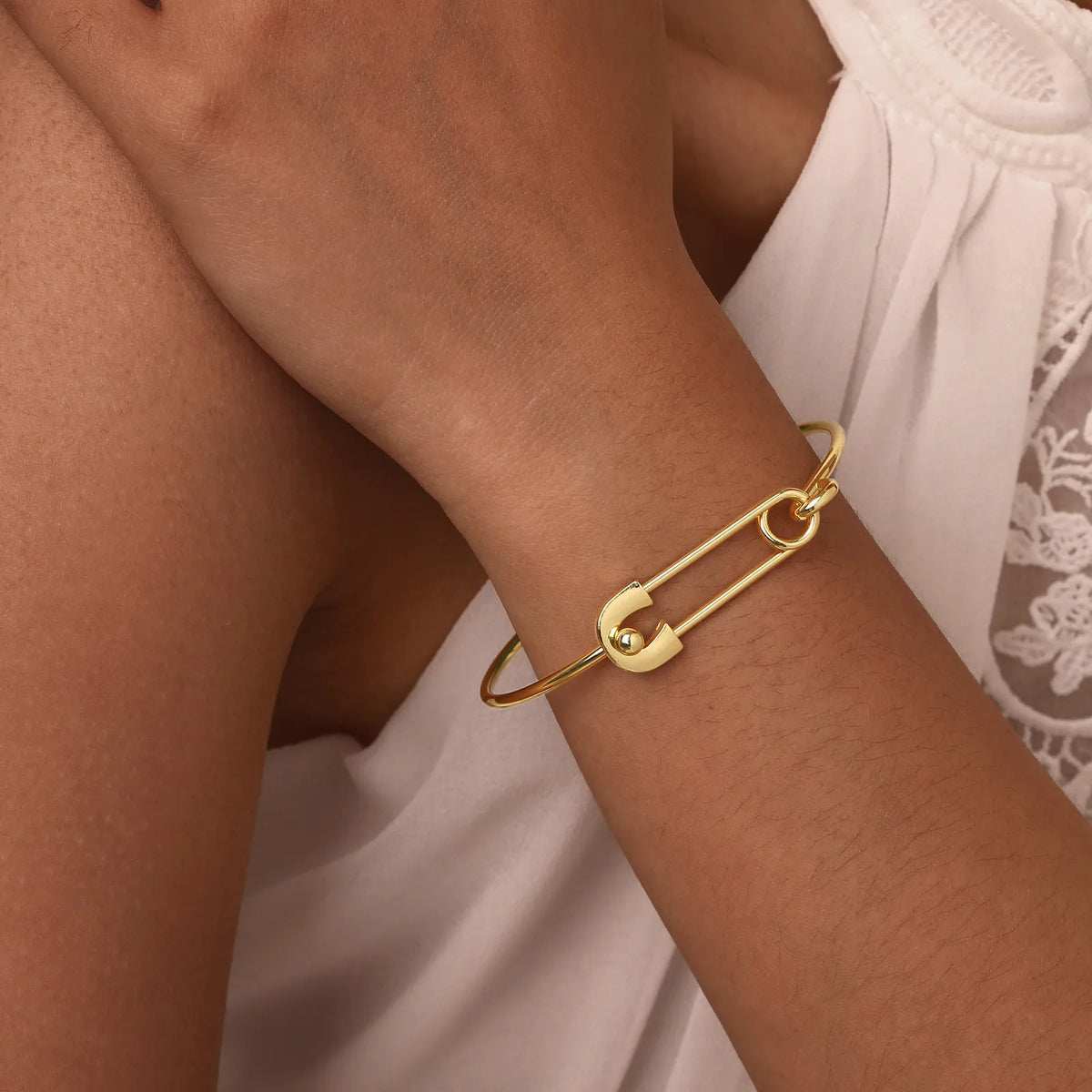 Meaeguet Gold Safety Pin Bangle Bracelet – Copper Cuff Cuff Bangle Bracelet SPOT