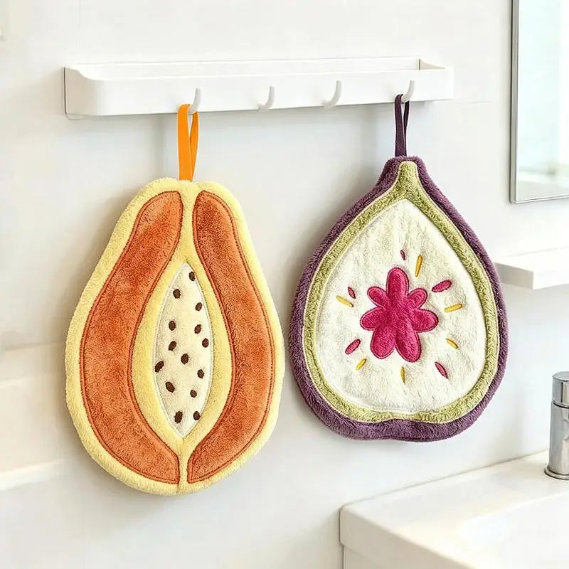 Absorbent Hanging Hand Towel – Fruit Embroidery Coral Fleece Hanging Hand Towel SPOT