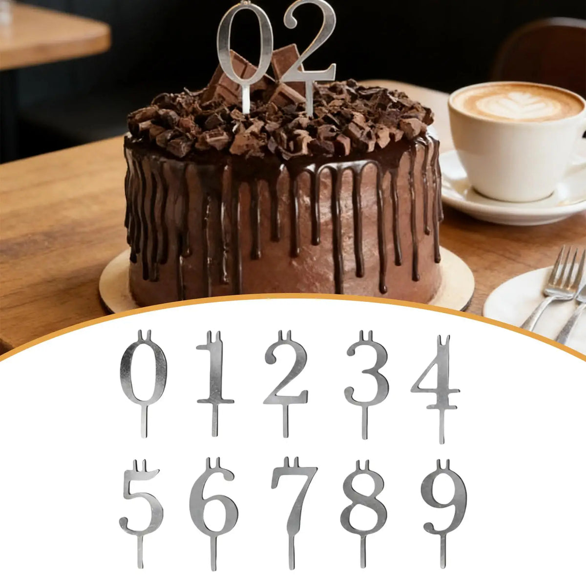 Stainless Steel Number Cake Topper Set 0–9 | Birthday Décor Cake Topper Set SPOT
