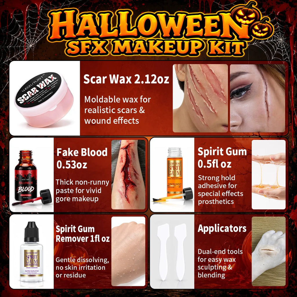 Halloween SFX Makeup Kit – Scar Wax, Fake Blood & Spirit Gum SFX Makeup Kit SPOT