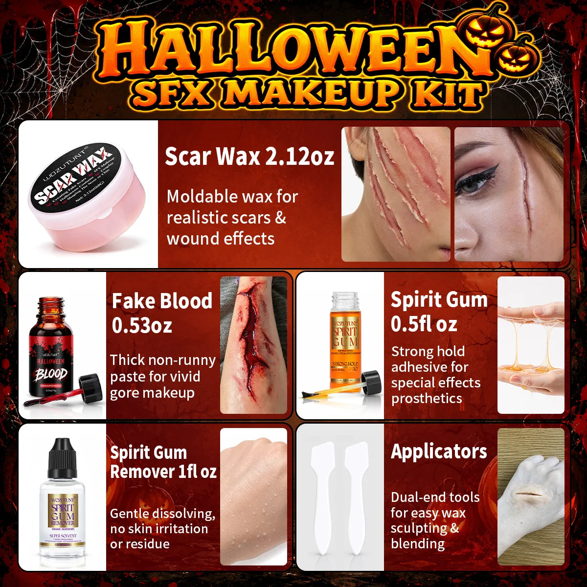 Halloween SFX Makeup Kit – Scar Wax, Fake Blood & Spirit Gum SFX Makeup Kit SPOT