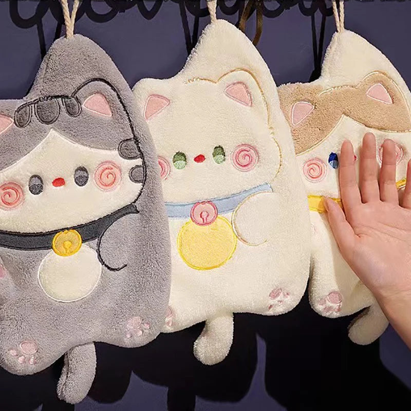 Cute Cat Hand Towel – Quick-Dry Coral Fleece Absorbent Wipe Hand Towel SPOT