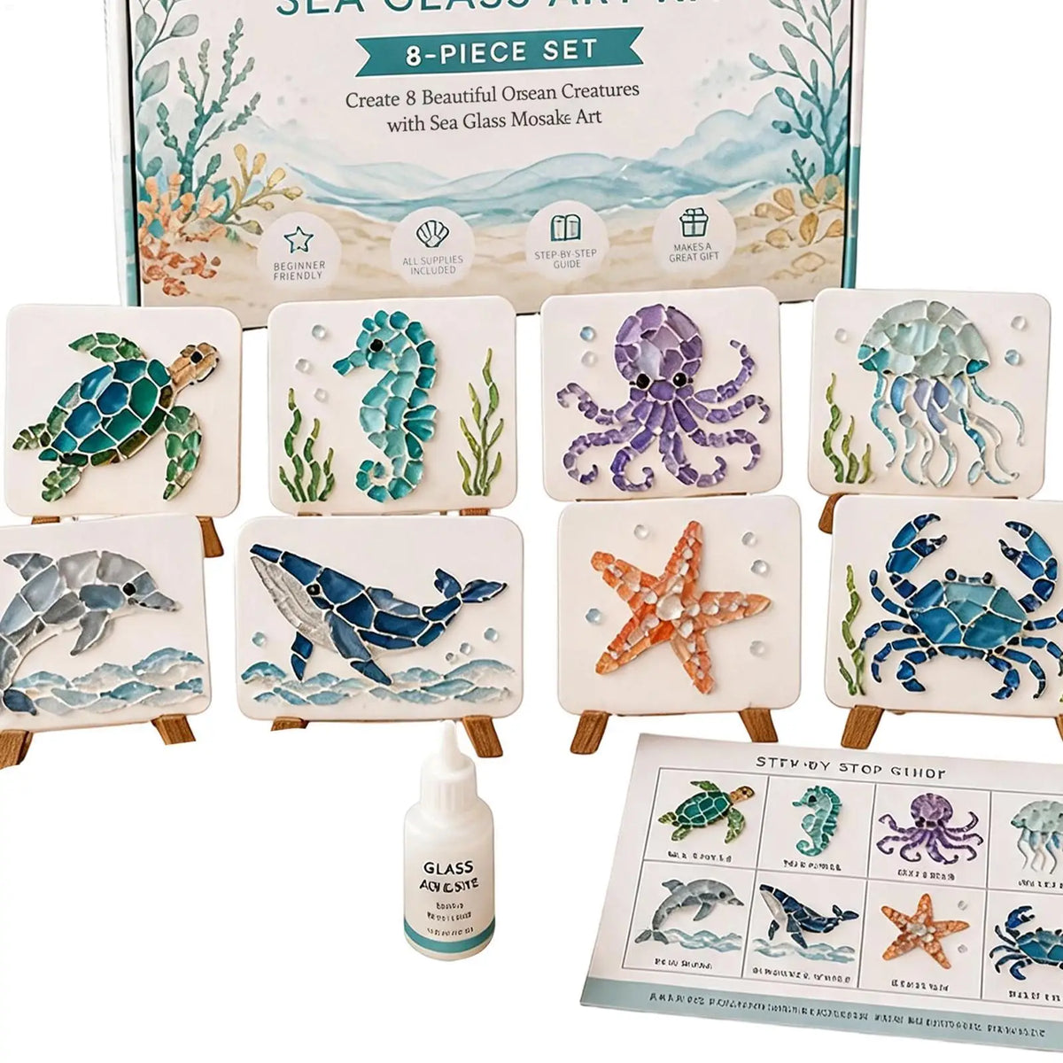 DIY Sea Glass Mosaic Art Kit – Ocean Animal Decor Set Mosaic Art Kit SPOT