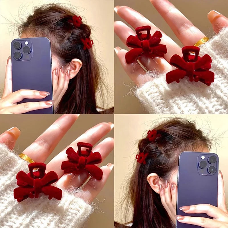 5-Pack Mini Velvet Bow Hair Claw Clips – Women & Girls Hair Bow Clips SPOT
