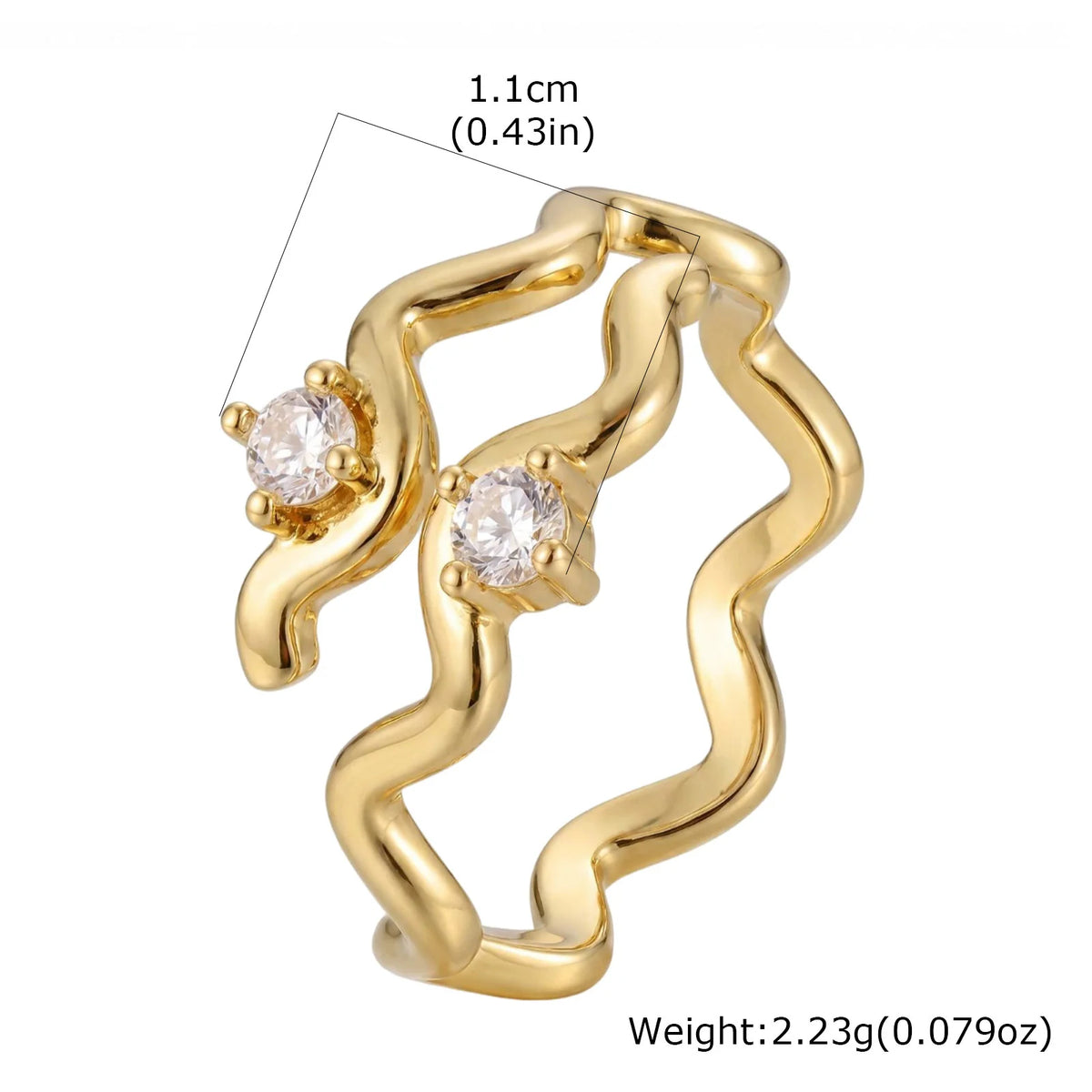Hollow Wave Zirconia Adjustable Ring – 18K Gold Plated | Meaeguet Cocktail Ring SPOT