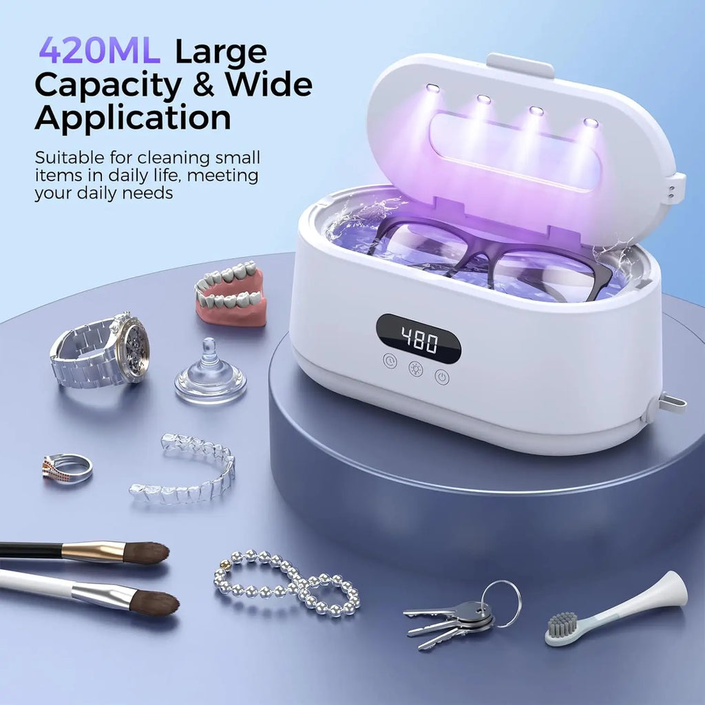 Ultrasonic Jewelry Cleaner 49kHz 420ml UV IPX6 – 304 Steel Ultrasonic Cleaner SPOT