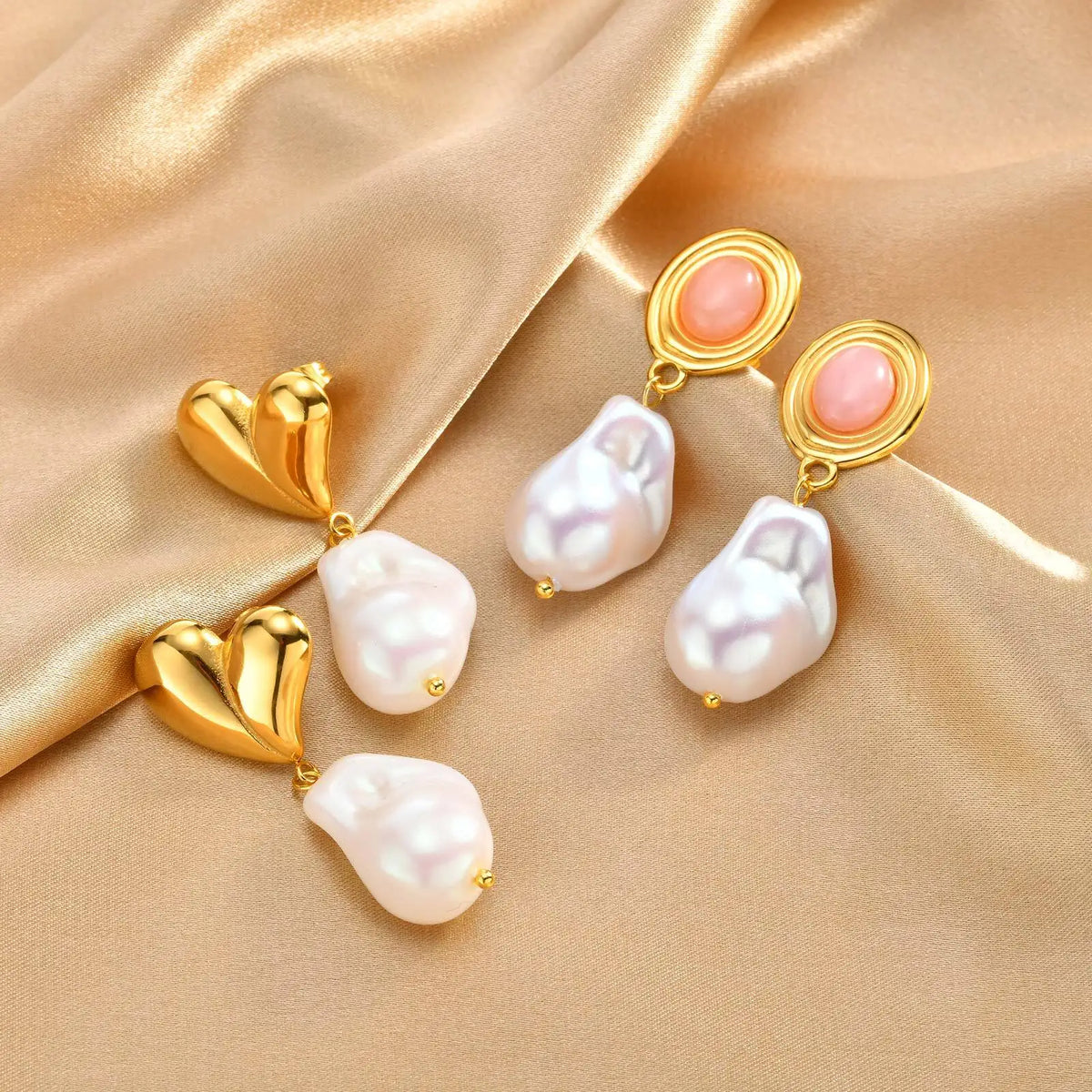 Women Baroque Pearl Dangle Earrings – Gold Statement Jewelry Pearl Drop Earrings SPOT