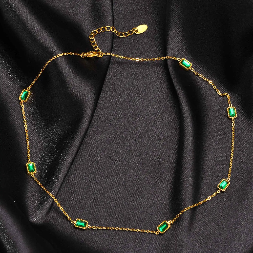 Green Cubic Zirconia Necklace – Gold CZ Charm Women's Jewelry CZ Pendant Necklace SPOT