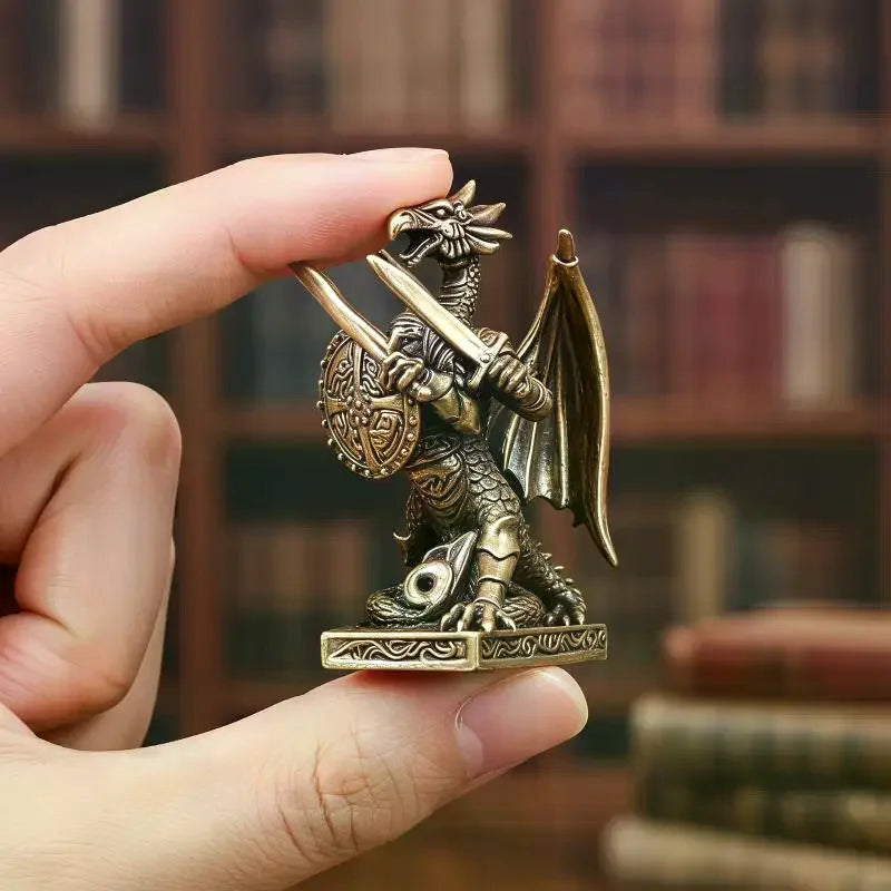 Brass Flying Dragon Warrior Figurine – Retro Desktop Ornament Collectible Figurine SPOT