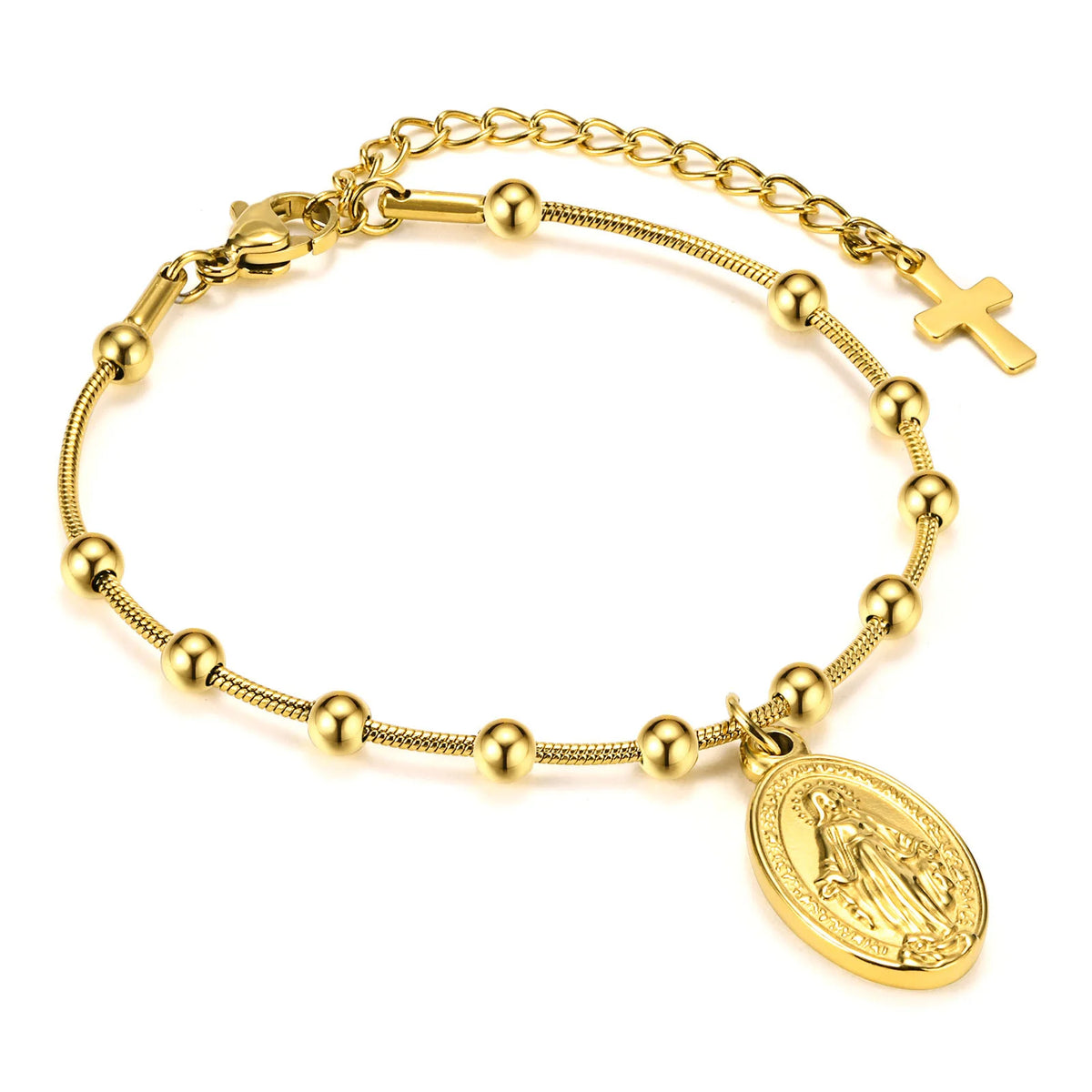 Virgin Mary St Benedict Cross Bracelet – Stainless Steel Religious Beaded Bracelet SPOT BR-1526G