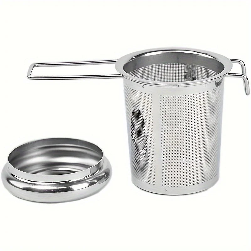 Stainless Steel Loose Tea Strainer with Folding Handle & Lid Tea Strainer SPOT 1pc