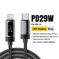 Essager USB-C to Lightning Cable – Digital Display PD 29W Fast Charge USB Charging Cable SPOT Grey 0.75m