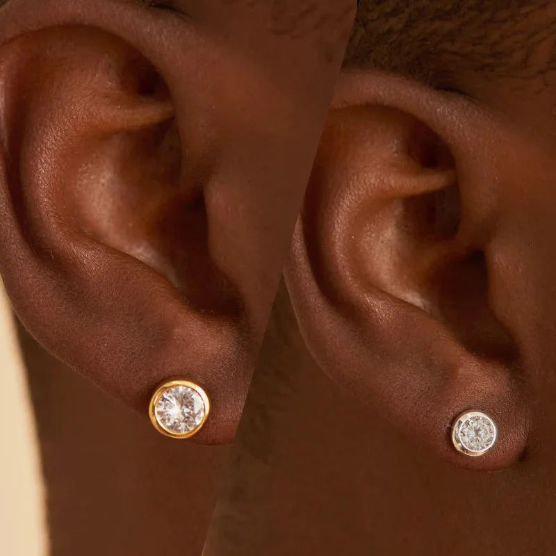 8mm Round CZ Stud Earrings – Bezel Set Cubic Zirconia, Unisex CZ Stud Earrings SPOT