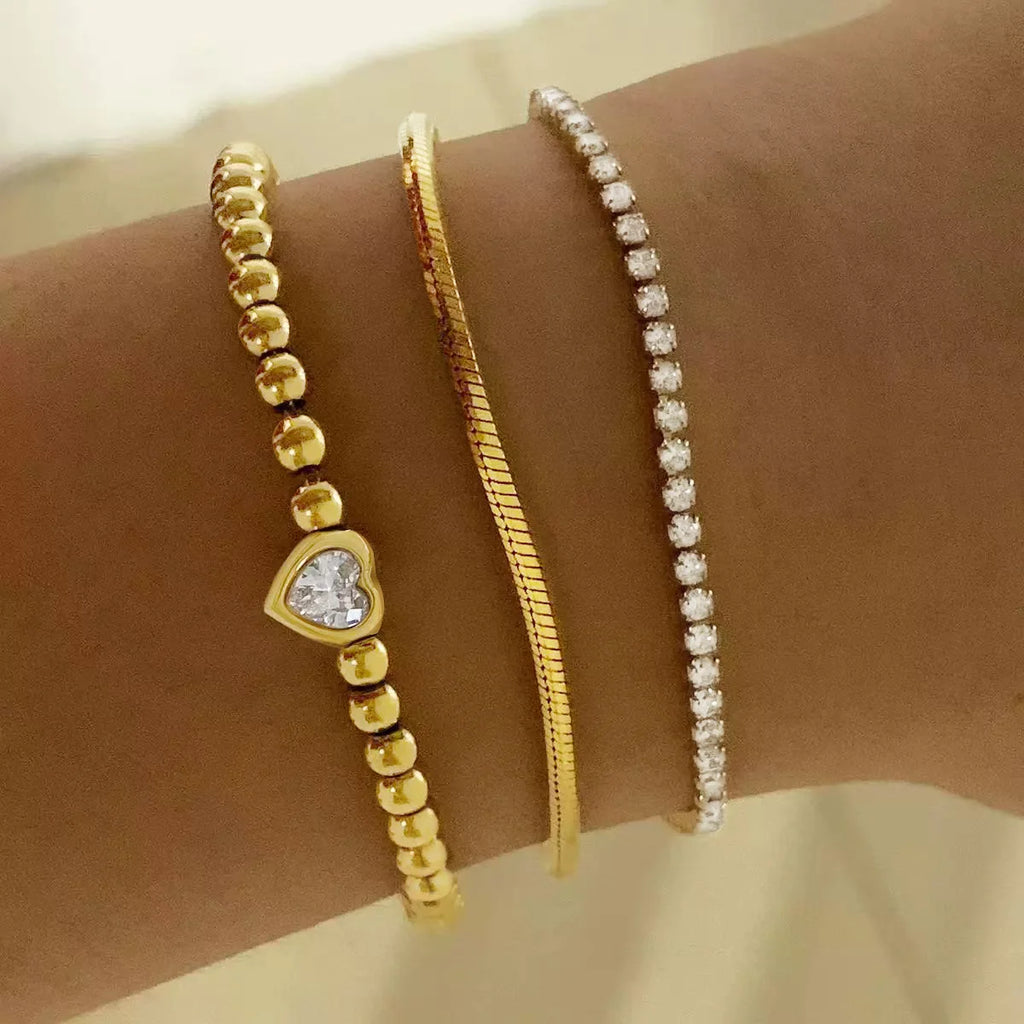 Zirconia Heart Bracelet – Gold Plated Stainless Steel Women Zirconia Bracelet SPOT