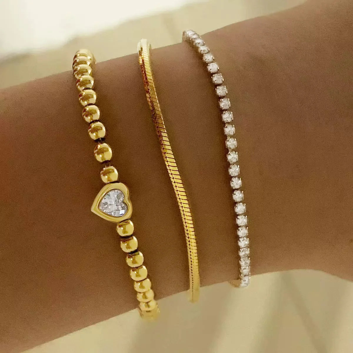 Zirconia Heart Bracelet – Gold Plated Stainless Steel Women Zirconia Bracelet SPOT