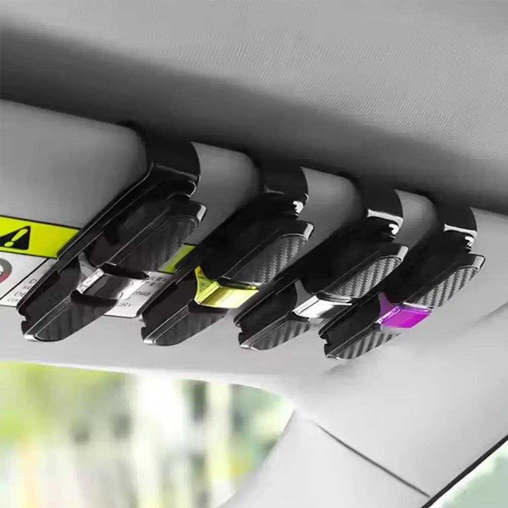 Car Sun Visor Glasses Clip – 3-in-1 Carbon Fiber Holder Car Visor Organizer SPOT
