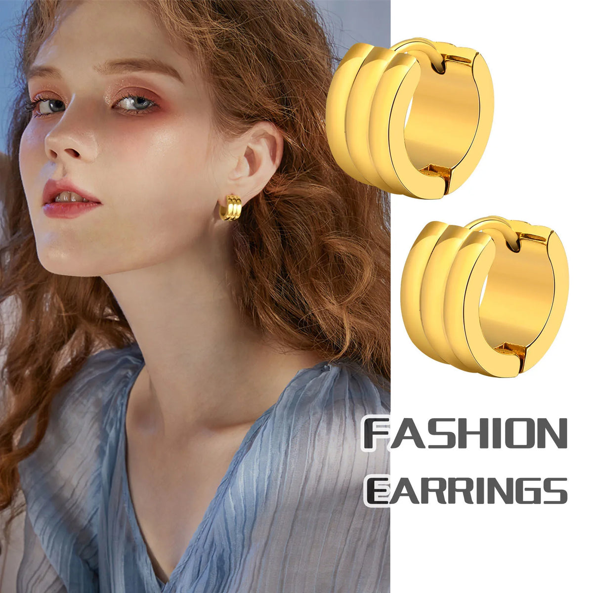 Wide Huggie Hoop Earrings – 18K Gold Plated Stainless Steel Huggie Hoop Earrings SPOT