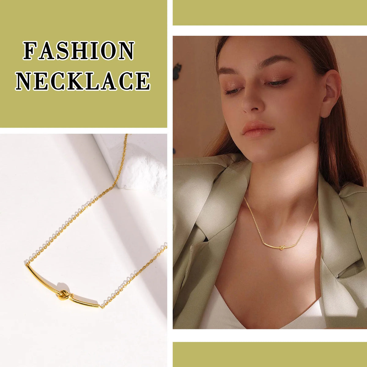 Knot Bar Pendant Necklace for Women – Gold Stainless Steel Pendant Necklace SPOT