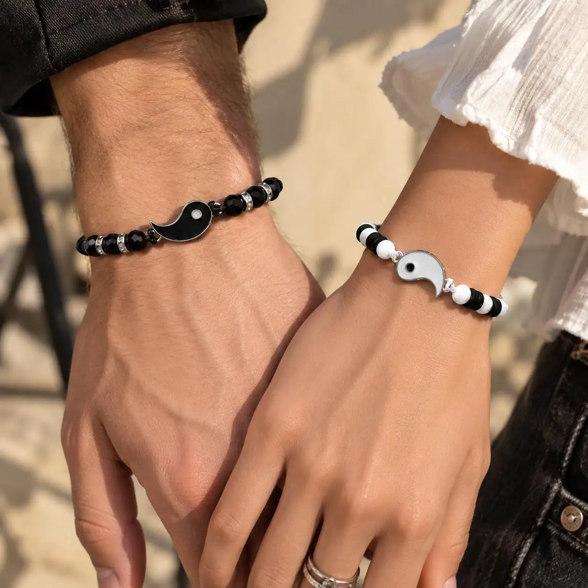 Yin Yang Couple Bracelets – Matching Black & White Beaded Set Couple Bracelet Set SPOT Default Title