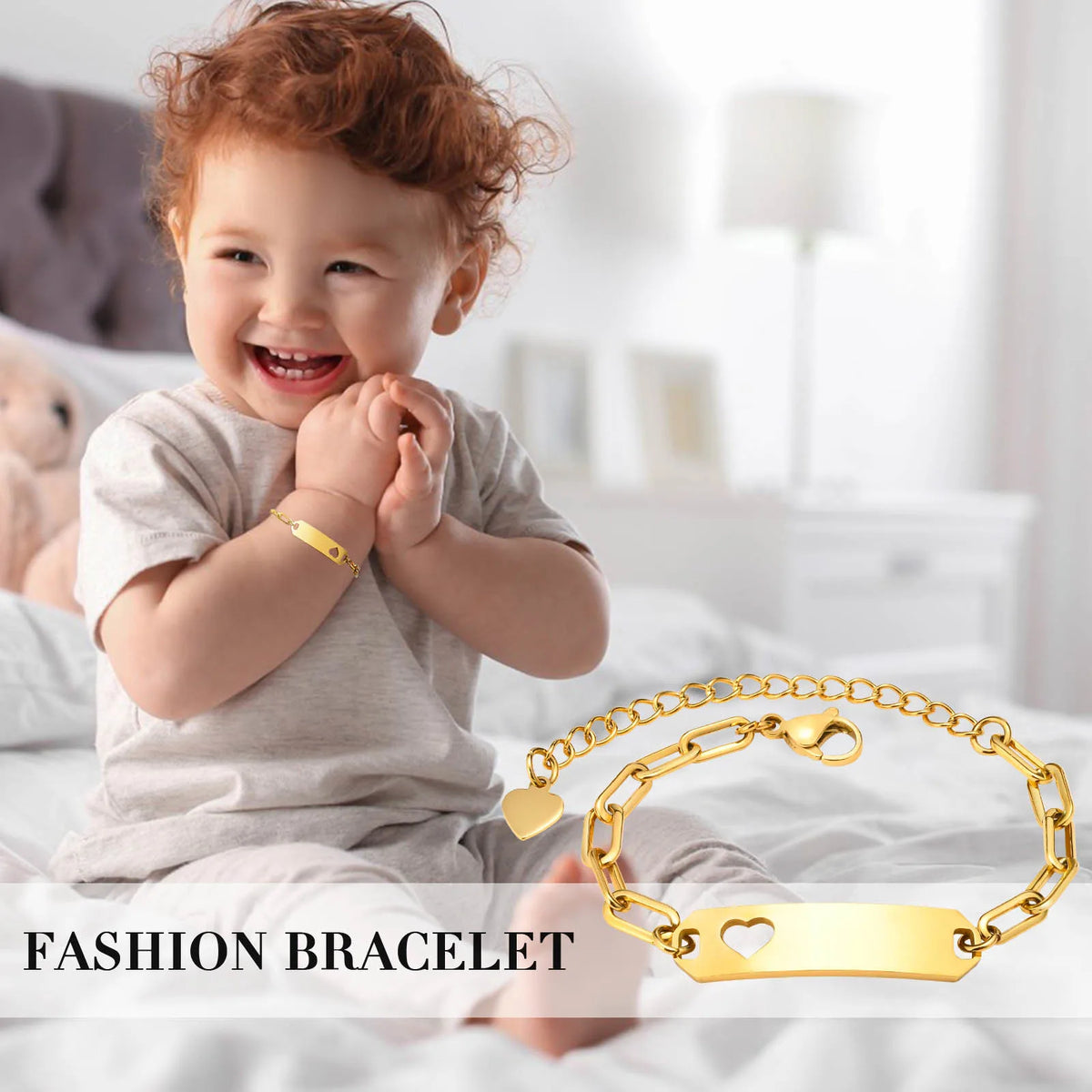 Engravable Kids Name ID Bar Bracelet – Gold Stainless Steel Personalized Kids Bracelet SPOT