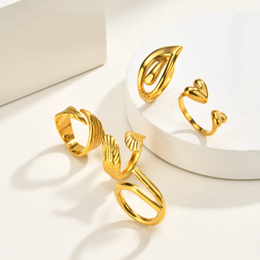 Chunky Adjustable Heart Wing Ring – 18K Gold Stainless Steel Statement Ring SPOT