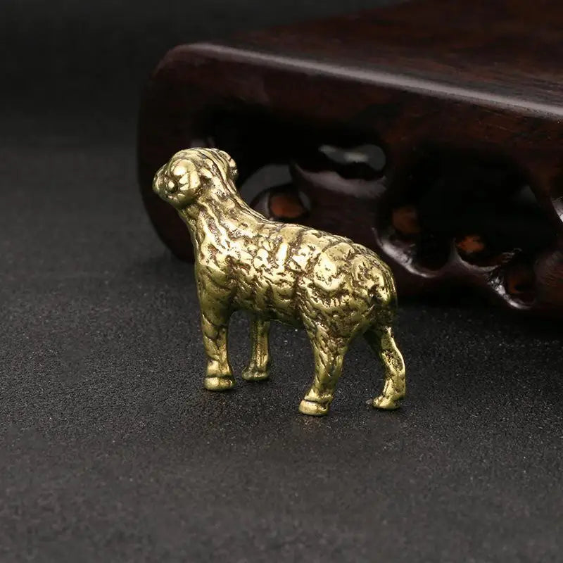 Solid Brass Mini Ram Figurine – Antique Desktop Lucky Charm Brass Figurine SPOT
