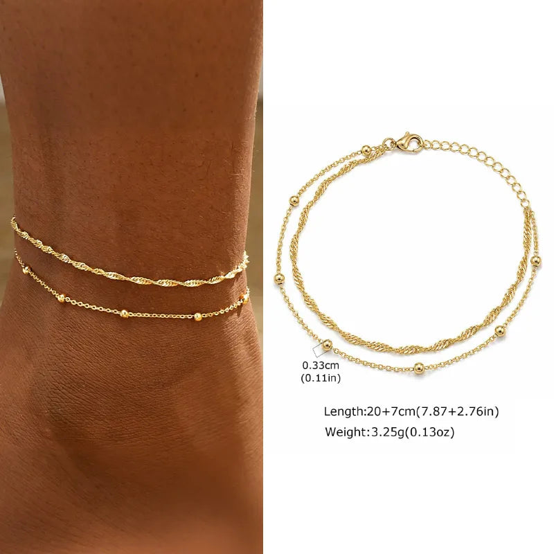 Waterproof Layered Gold Anklet – Adjustable Zirconia Foot Chain Anklet Bracelet SPOT JC-304G