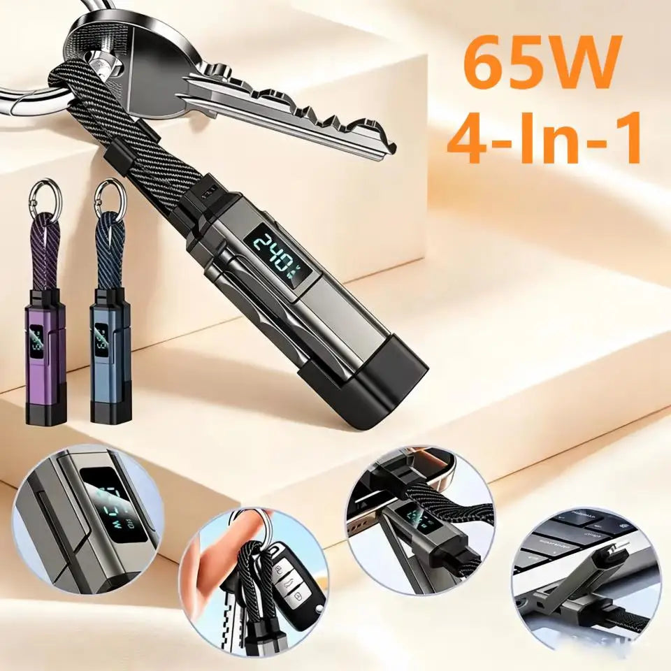 65W 4-in-1 Keychain Charging Cable USB-C with LED Display USB Charging Cable SPOT