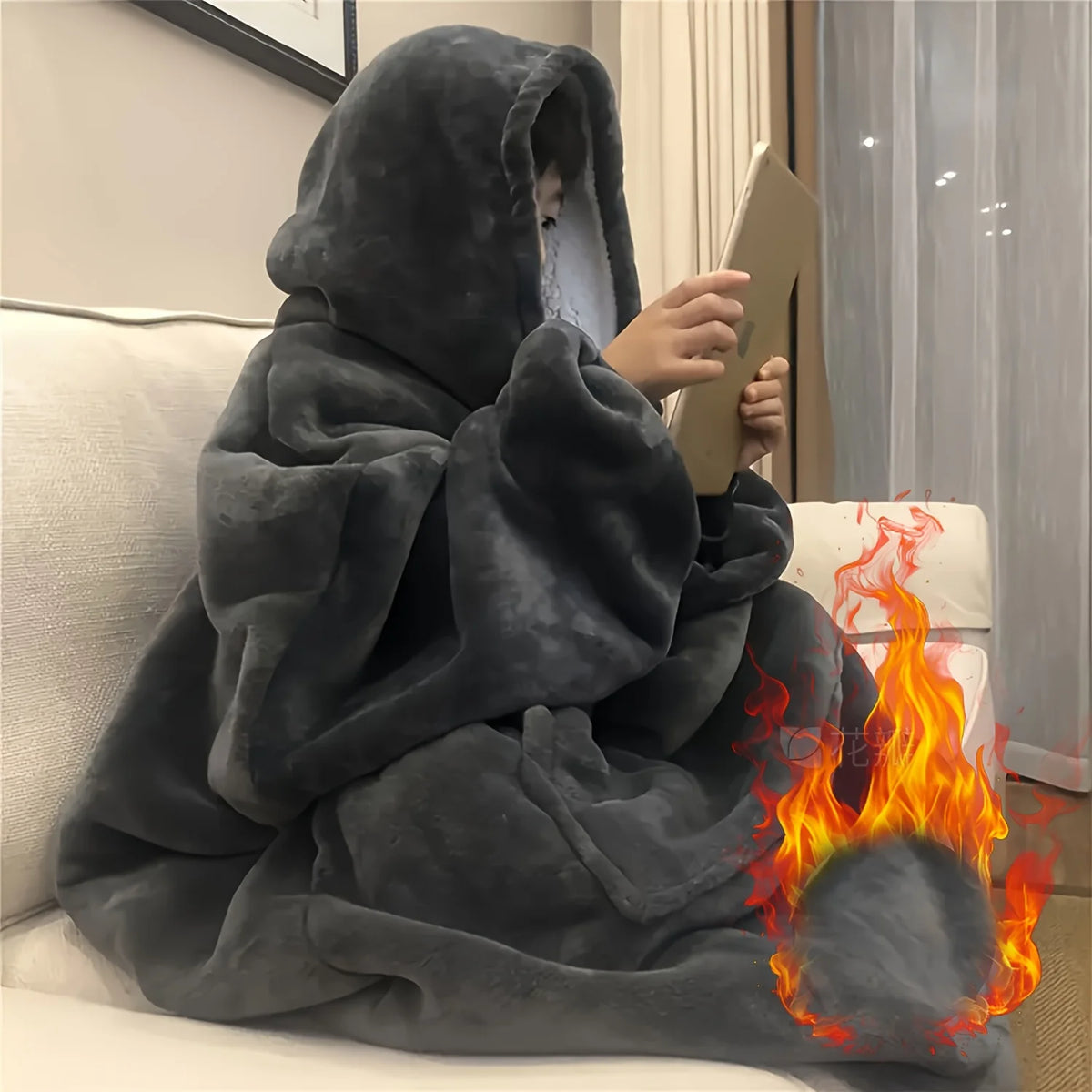 Oversized Reversible Fleece Hoodie Blanket – Soft Plush Wearable Wearable Hoodie Blanket SPOT