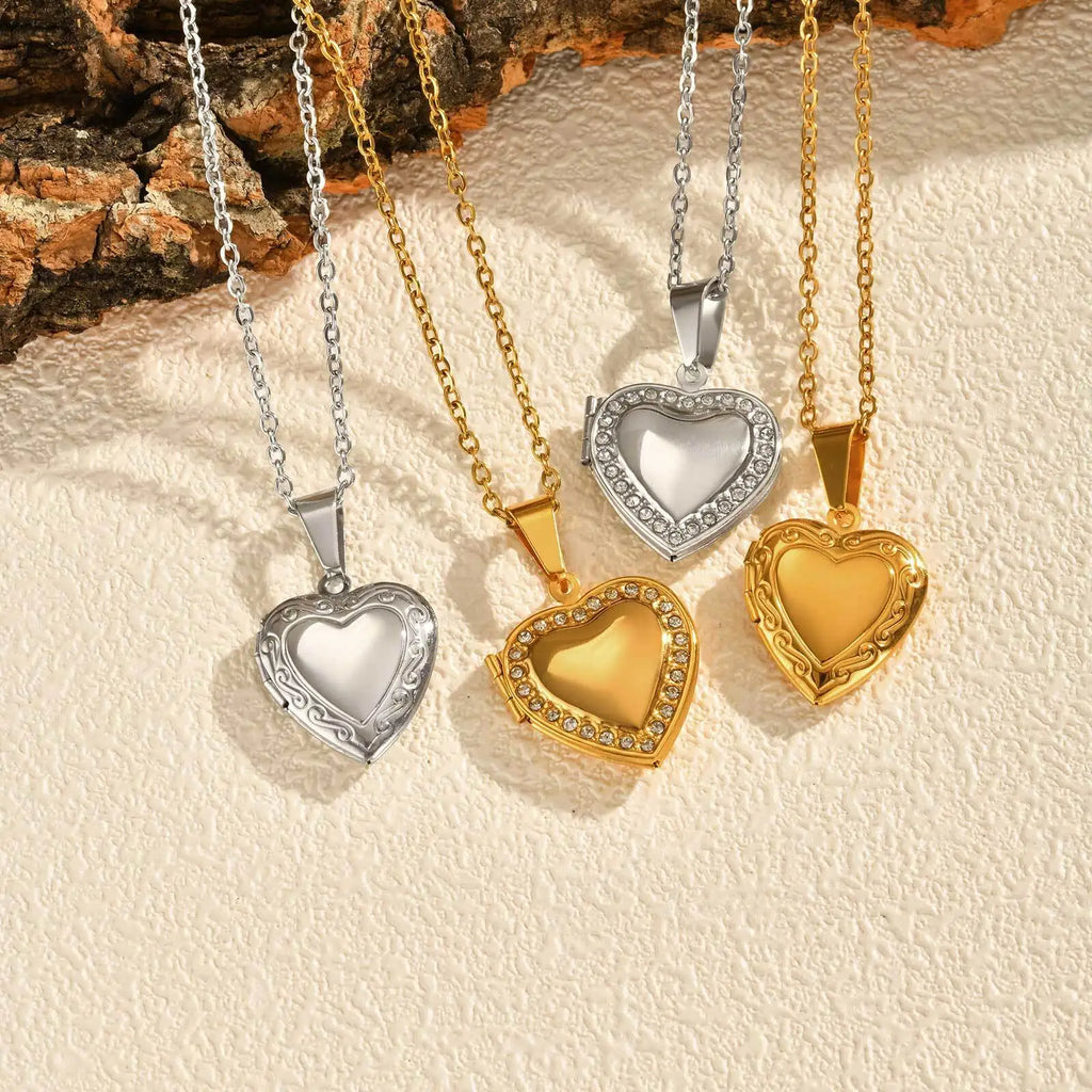 Cubic Zirconia Heart Locket Necklace – 18K Gold Plated Women Heart Locket Necklace SPOT