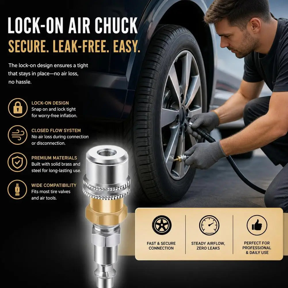 Quick Connector Locking Tire Valve for Air Compressor & Inflator Pneumatic Connector SPOT