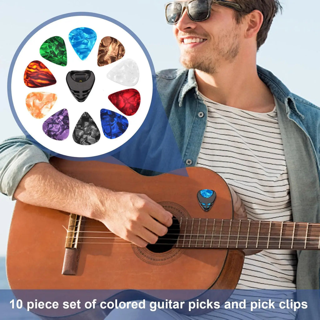 10-Pack 0.46mm Guitar Picks & Stick-On Pick Holder Set Guitar Picks Set SPOT