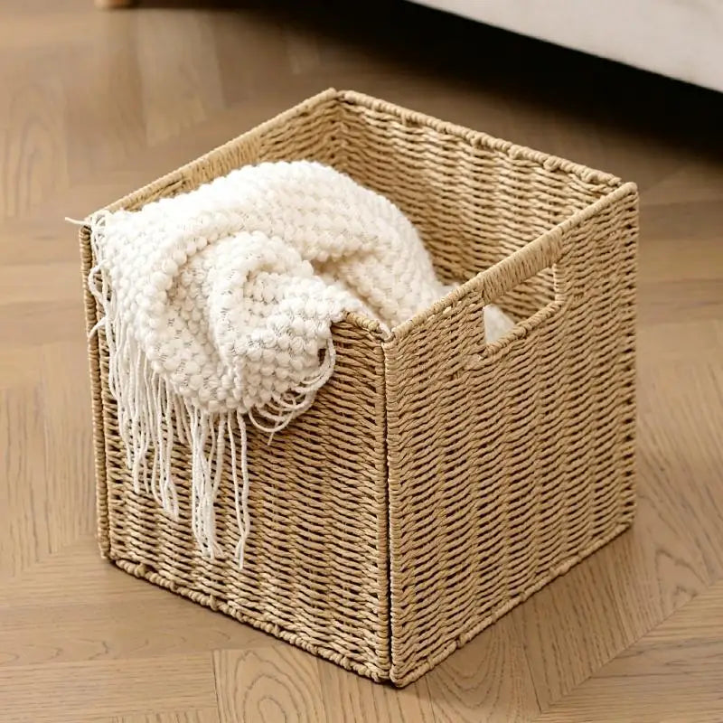 Hand-Woven Rattan Storage Basket – Cube Shelf Organizer Woven Storage Basket SPOT