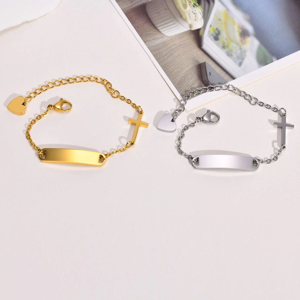 Personalized Kids ID Cross Bracelet – Custom Name, Gold/Silver ID Cross Bracelet SPOT