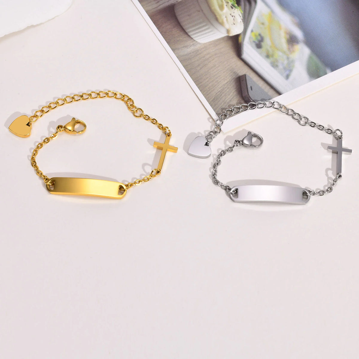 Personalized Kids ID Cross Bracelet – Custom Name, Gold/Silver ID Cross Bracelet SPOT