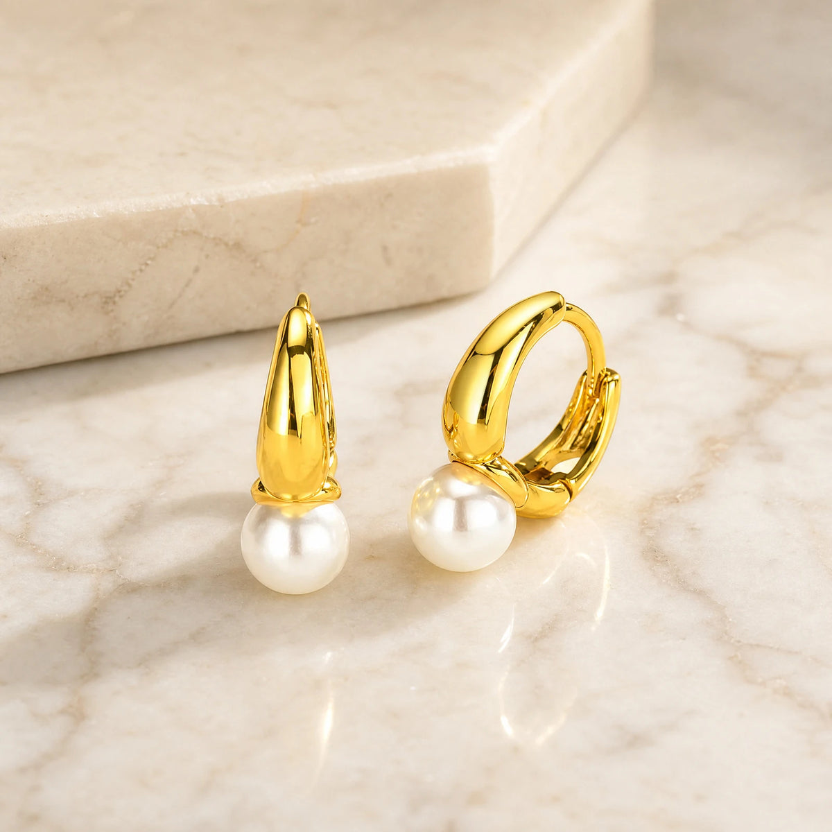 Imitation Pearl Huggie Hoop Earrings – Minimalist Gold Hoops Huggie Hoop Earrings SPOT