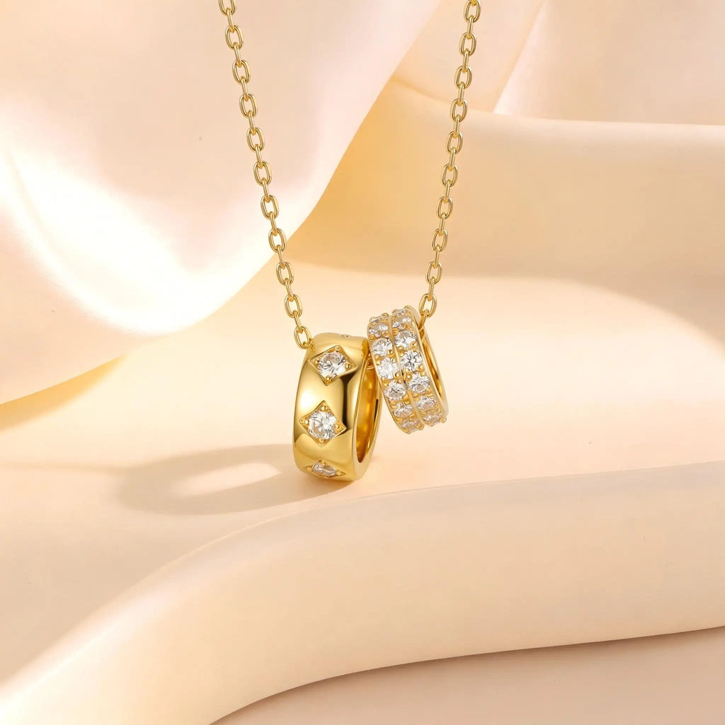 Meaeguet Double Circle Zircon Necklace – Gold Stainless Steel Pendant Necklace SPOT
